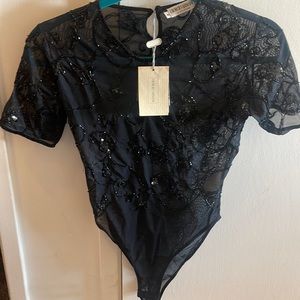NWT VINTAGE GIORGIO ARMANI LE COLLEZIONI BLACK SHEER SEQUIN BODYSUIT SIZE 4
